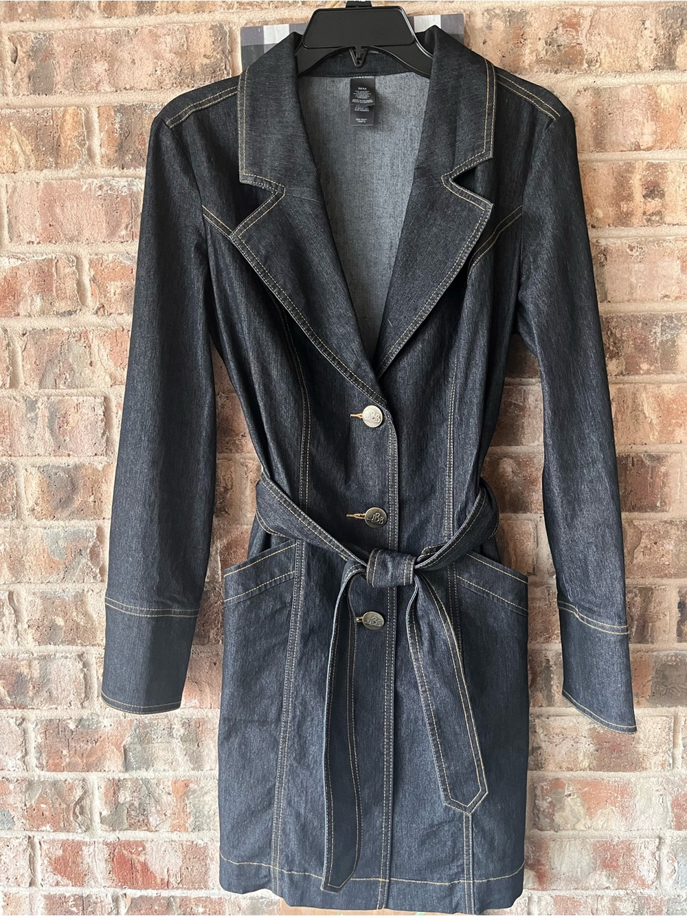 Bisou Bisou Dark Blue Denim Trench Jacket with Belt